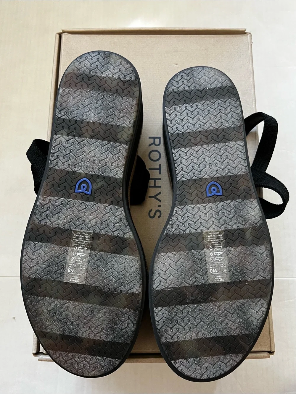 NWB Rothy's Lightweight Platform Wedge Sandal Black Pepper Strappy Size 8